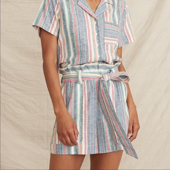 MARINE LAYER NWOT Multicolor Striped Hemp Audrey High Waisted Belted Shorts - Picture 6 of 10